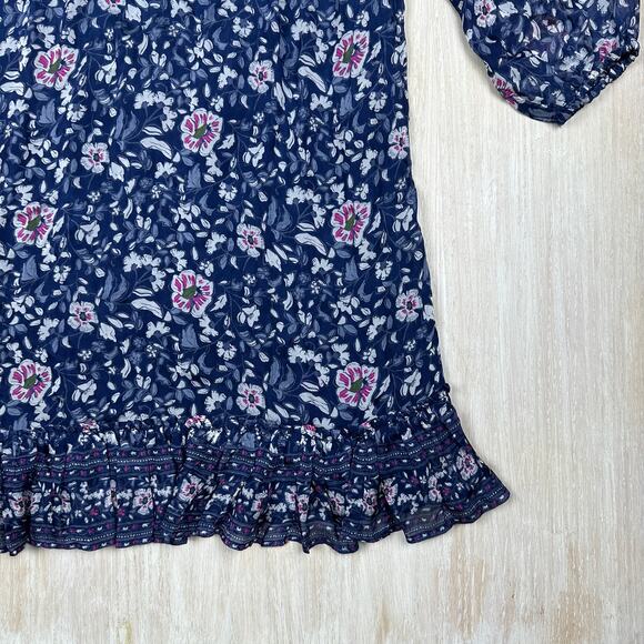 Vineyard Vines Blue Helenium Silk Blend Floral Long Sleeve Tired Ruffle Dress XS - Picture 4 of 16